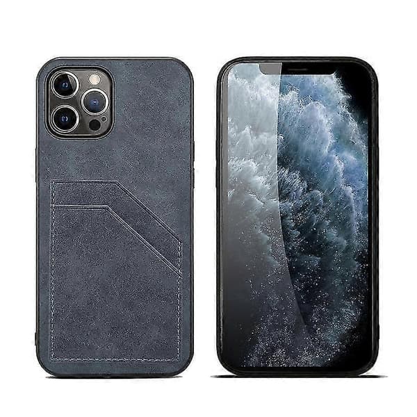 Til Iphone 12 / 12 Pro Kort Slots Fuld Dækning Pu+tpu Telefon Cover(grå) Black