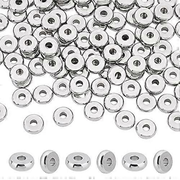 100 st Flat Runda Metallpärlor Rostfritt Stål Distanspärlor Skiva Rondelle Skivor Pärlor för Smyckestillverkning 2 mm Hål Rostfritt Stål Färg