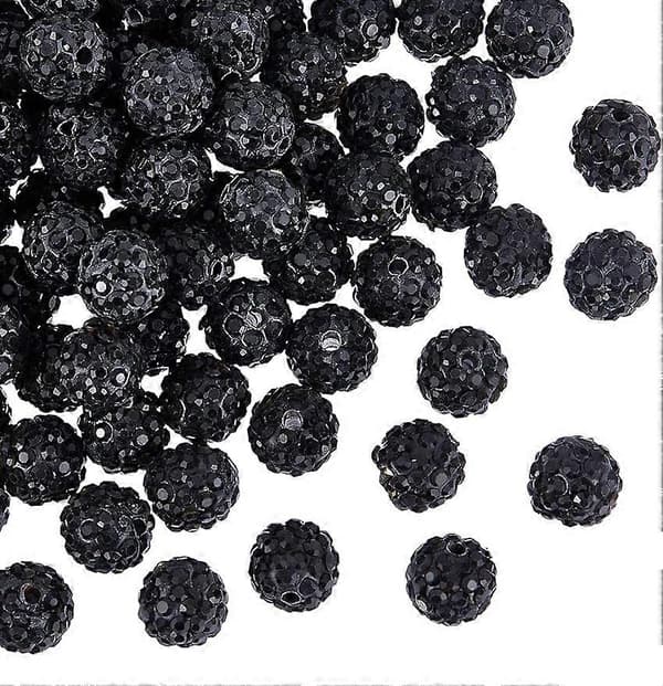 100 stk. sorte rhinestone perler 10 mm sorte lerperler polymer krystalperler