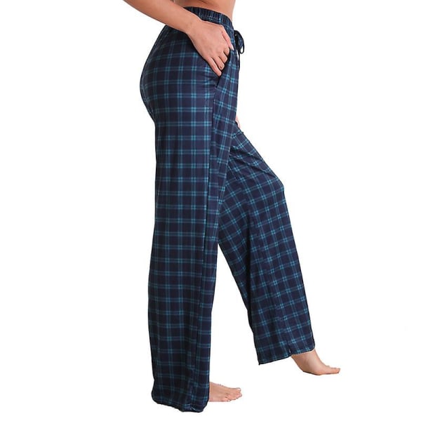 Kvinnors Pyjamasbyxor Stretch Lounge Byxor Rutig Pyjamas Botten Navy L