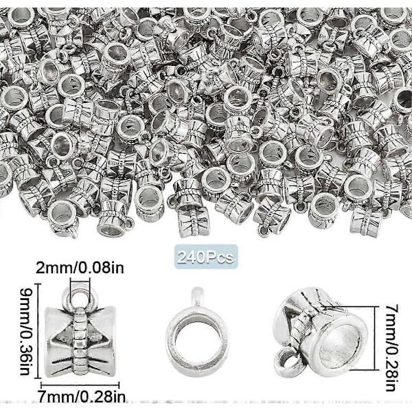 1 Ask 240 st Små Bail-Pärlor Silver Spacer Pärlor Charms Legering Texturerad Tibetansk Stil Cylindrisk Hängande Rörpärla Spännen för Smyckestillverkning Hänge N