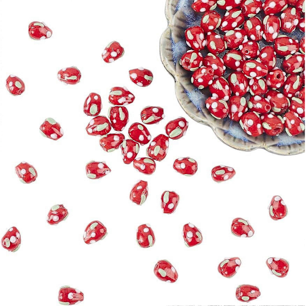 100 KPL Mansikkarihelminauhoja Käsintehdyt Lampwork-helmet Hedelmävälihelmet Korujen valmistukseen