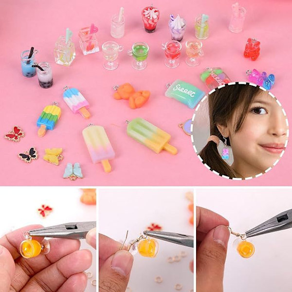 Berlocker-set för halsband, DIY-smycken, Berlocker Fjäril Bubbelte Berlocker Nyckelring Gummybjörnar Örhängen