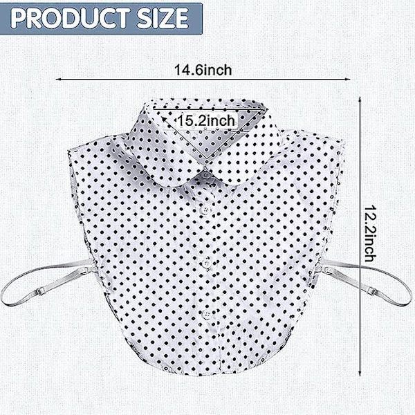 Falsk krage for kvinner, avtakbar Dickey-krage, Faux False Collar, Polkadotter, Halvskjorter, Bluse for kvinner og jenter, Hvit, Medium