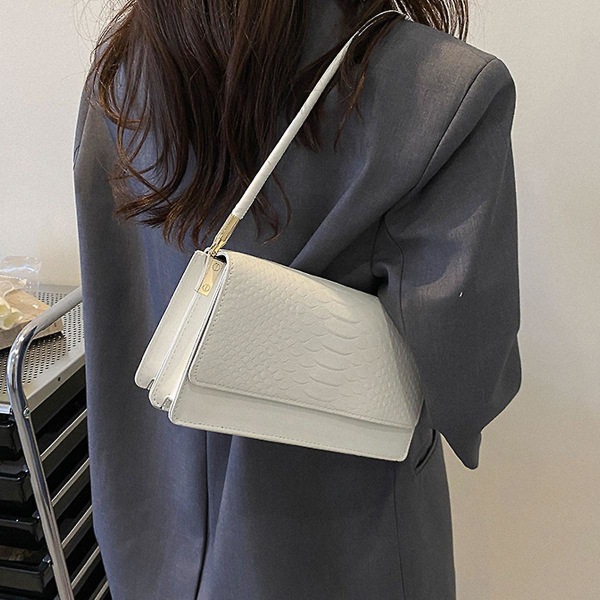 Dame Crossbody Taske, Skuldertaske i Kunstlæder, Stilfuld Håndtaske white
