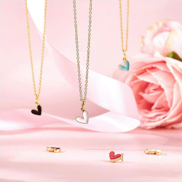 10 stk. Hjerteformede emalje charms i legering, blandede farver, hjerteformede vedhæng i legering til gør-det-selv håndværk, armbånd, halskæde, smykkefremstilling