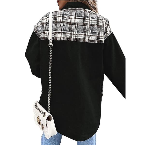 Dame Denimjakker med Knapper, Langærmede Afslappede Skjorter Black M