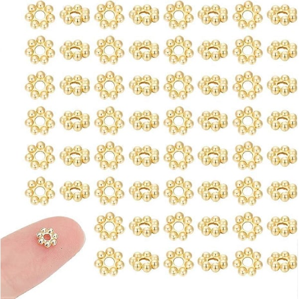 100 st Real 18K Förgyllda Blomma Distanspärlor Rostfritt Stål Pärlor 6mm Mini Snöflinga Lösa Pärlor Metallpärlor Granulerade Pärlor Fynd för DIY Smycken