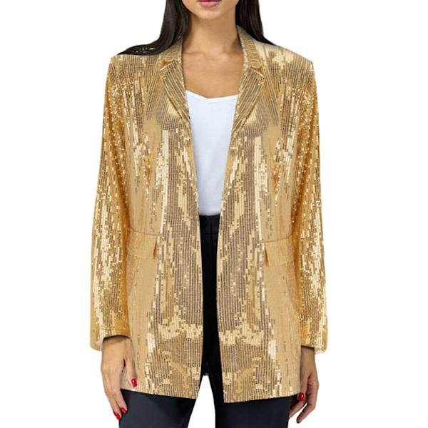 Kvinners Sekvensjakke Blazer Avslappet Åpen Frontfrakke Gold XL