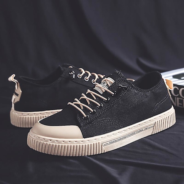 Herr Canvas Sneakers Mode Sneakers Låg Topp Tennis Sneakers Snörning Casual Skor 3Dhhh3 BlackWhite EU 44
