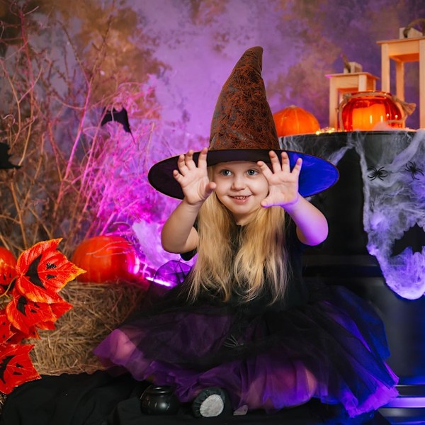 Hatt för häxa, stor Halloween-häxhatt för kvinnor, bredbrättad spetshatt, fyndklänning, kostymfest, maskerad, cosplay, accessoarer, huvuddekoration svart