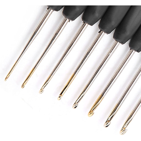 8 st svart fin mjukt handtag virknålsset, 1 mm 1,25 mm 1,5 mm 1,75 mm 2 mm 2,25 mm 2,5 mm 2,75 mm plast virknålar ergonomiska