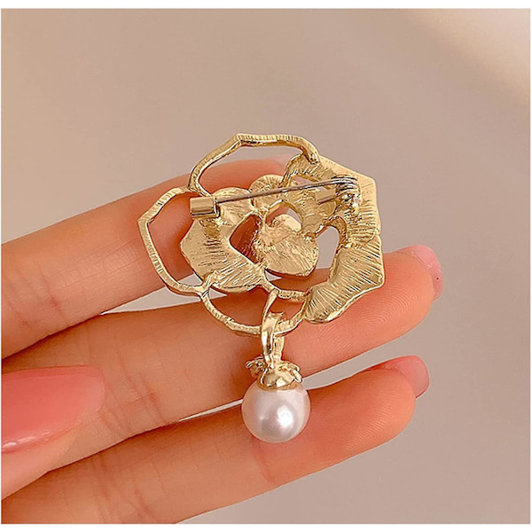 Kamelia Pärla Accessoar Brosch Kvinnlig Ihålig Kostym Klänning Jacka Corsage Bröllopsfest Brosch Pins För Kvinnor Mode