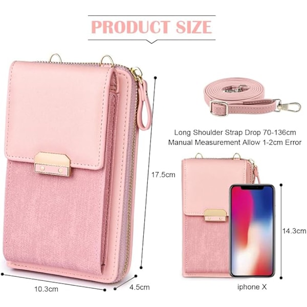 Liten mobiltelefonväska för kvinnor i PU-läder, mini läder crossbody mobiltelefonväska med justerbar axelrem/tofs, mini handväska liten axelremsväska