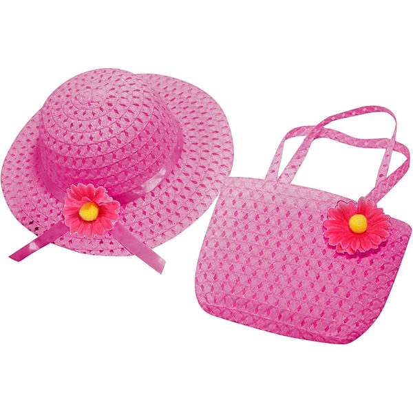 Babyhattar Barn Staw Cap+vävd Väska Set Flickor Strandhatt Sommar Baby Solhatt Hattar Halm Barnhatt Barn Flickor Nyhet