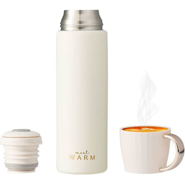 Termos för varma och kalla drycker 500 ml, vakuumisolerad termosmugg för drycker, läckagesäker vattenflaska (vit)