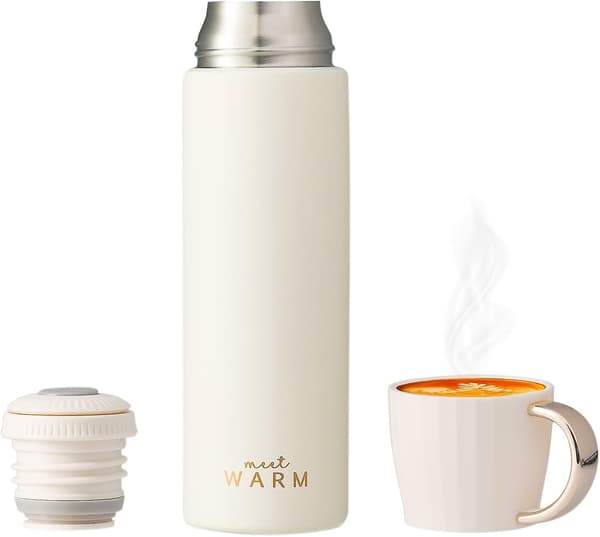 Termosflaskor för varma och kalla drycker 500 ml, vakuumisolerad termosmugg för drycker, läcksäker vattenflaska (vit)