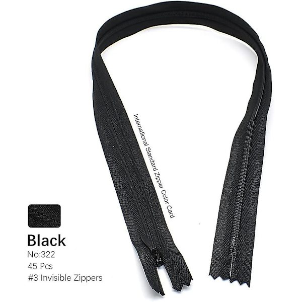 Nylon #3 Usynlige Glidelåser 45 stk 54,6 cm For Skredder Syerske Søm Håndverk Håndverkers Spesial Svart