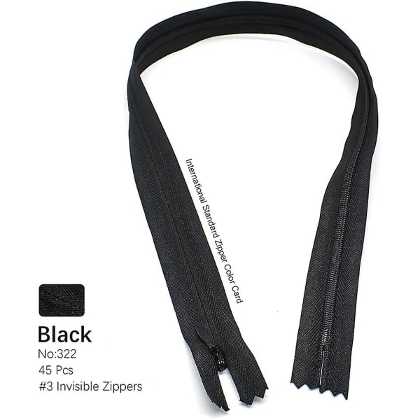 Nylon #3 Usynlige Lynlåse 45 stk. 54 cm Til Skrædder Syning Håndværk Håndværkers Special Sort