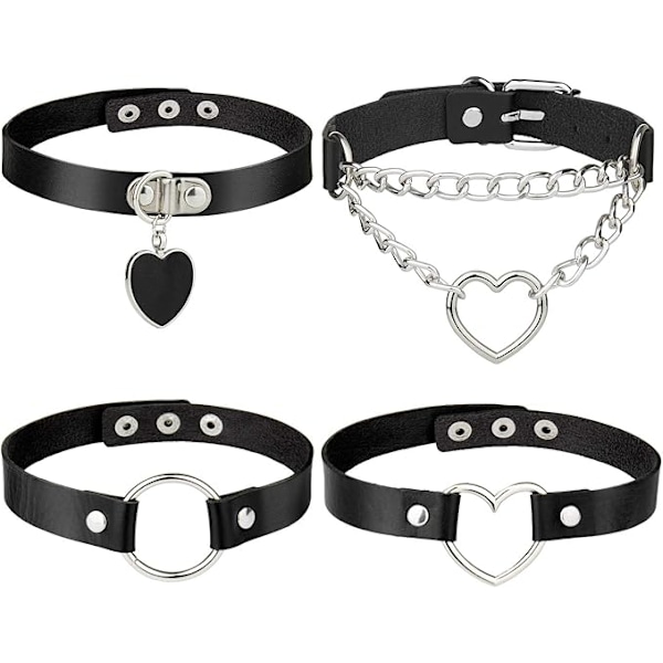 4 stycken Läder Choker Halsband, Färgglada Punk Stil Gotiska Choker Halsband PU Läder Choker Halsband för Kvinnor Accessoarer