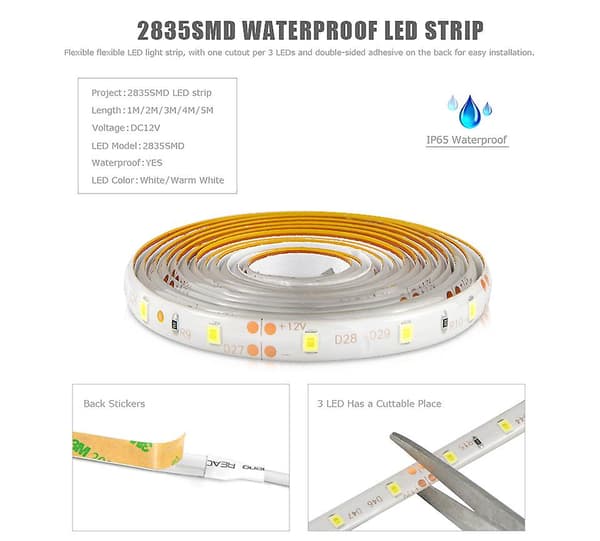 12v LED-remsa med rörelsesensor, vattentät Ip65 (5m, vit)
