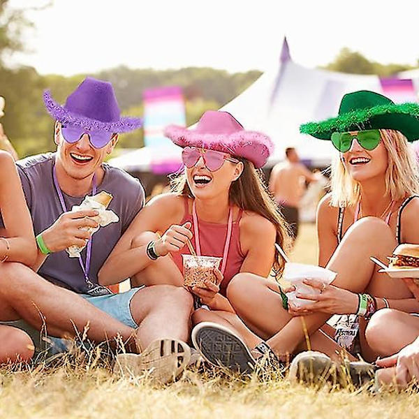 Cowboyhatt med solglasögon, fjäder cowgirlhatt för Halloween Pink