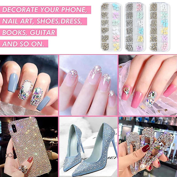 Nagelkonst Pärla Platt Botten Pärla Nagel Charm Guld Silver Vit Halvrund Nagelkonst Tillbehör Nagel Diamant Mix style4