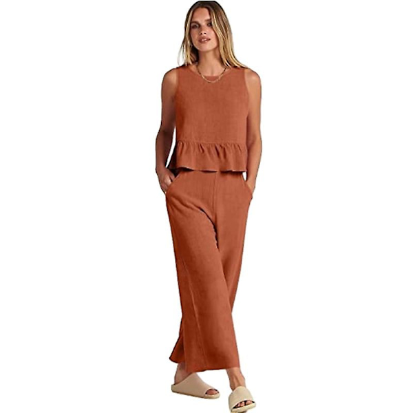 Sommersæt til kvinder, 2-delt, afslappet tanktop og bukser Brown M