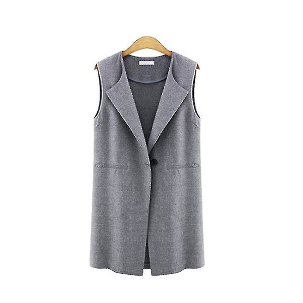 Dame Ærmeløs Vest Casual Cardigan Toppe Lang Ensfarvet Frakke 4XL A