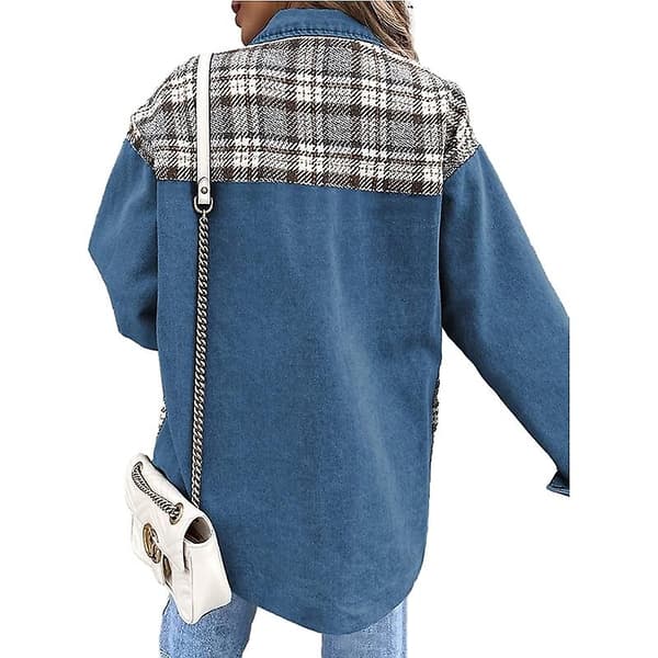 Dame Denimjakker med Knapper, Langærmede Afslappede Skjorter Blue M