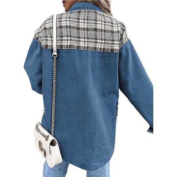 Kvinnors knappstängda denimjackor, långärmade casual skjortor Blue M