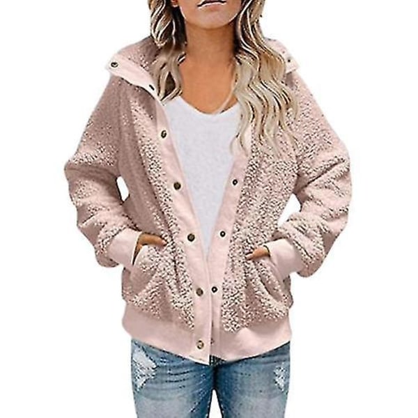 Damer Vinter Langærmet Jakke Frakke Lommer Varmt Fleece Black M