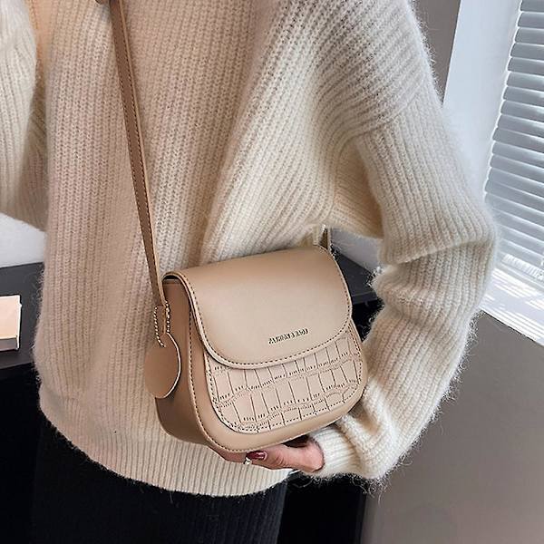 Ny Dekorativ Tekstur Taske Kunstlæder Enkelt Temperament Pendler Skuldertaske Underarmstaske Dark khaki