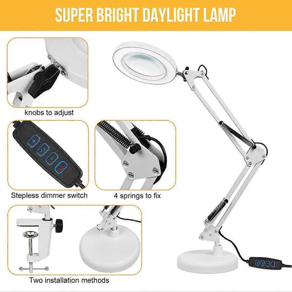 LED-suurennuslamppu, työpaikkalamppu - 8x suurennus (musta) white