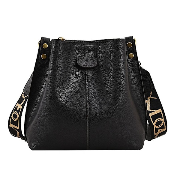 Fashion Läder Väska Ny Joker Axelväska Mode Retro Hög Sense Slung Hink Väska black