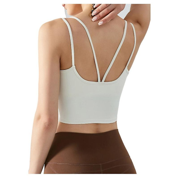 Naisten treeniurheiluliivit Fitness Selästä avoin pehmustettu liivi Jooga Crop Tank Top White L