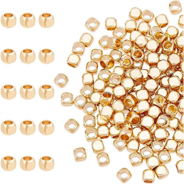 200 st Kvadratiska Pärlor Pläterade Distanspärlor Gyllene Kubpärlor Mässing Lösa Pärlor Avrundade Kvadratiska Pärlor 3mm Pärla med Stort Hål för Armband Halsband Smycken