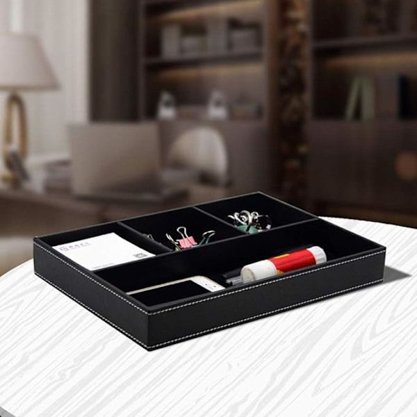 4 Betjeningsbrett, Leatherete Organizer Box Skrivebord Kommode Topp Leatherete Oppbevaringsboks Soverom Skrivebord Arrangør (Svart)