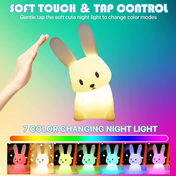 Baby Night Light med 7 ljusbyten Krankontroll USB Uppladdningsbar Silikon Nattlampa