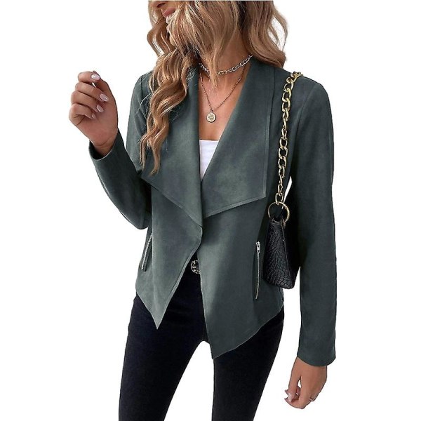 Skinnjacka för kvinnor, motorcykeljacka med dragkedja Casual Short Coat Ytterkläder Green M