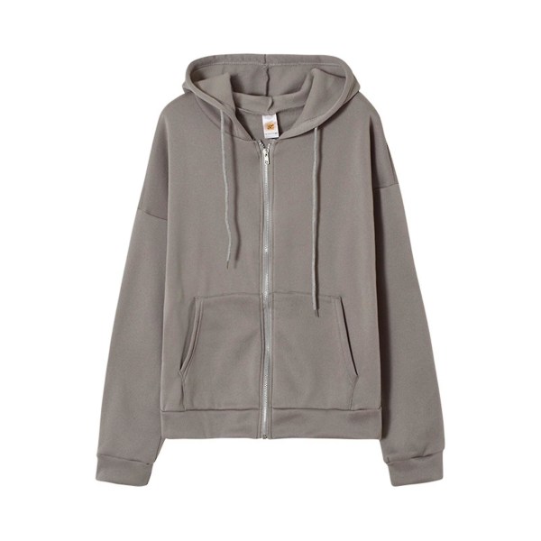 Hettegenser med glidelås foran, lommer, ensfarget, høst, avslappet, løs yttertøy 2XL Gray