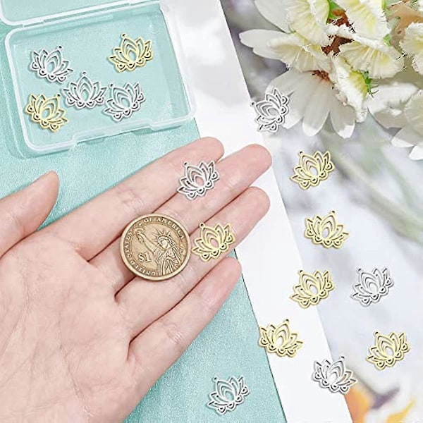 16 st Lotus Hänge Berlocker Rostfritt Stål Yoga Stil Lotus Mandala Blomma Hängen Guld Färg Ihåliga Berlocker för Smyckestillverkning Hål: 1.6mm
