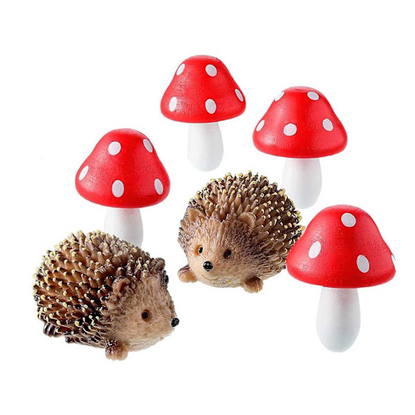Fairy Udendørs Have Dyr Figurer Udendørs Fairy Vild Have Tilbehør Resin Pindsvin Og Træ Svampe Miniature Have