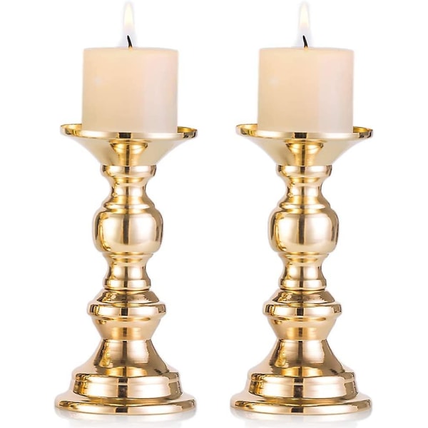 Set med 2 guld-metallpelare ljushållare, ljushållare mittpunkt för 50 mm ljus med stativdekor för bröllopsfest