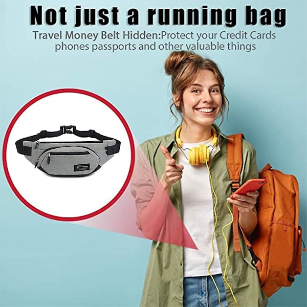 Crossbody Vyötärölaukku, Vyölaukut, Säädettävä Vyö Matkailuun Urheiluun Juoksuun Vapaa-aikaan grey