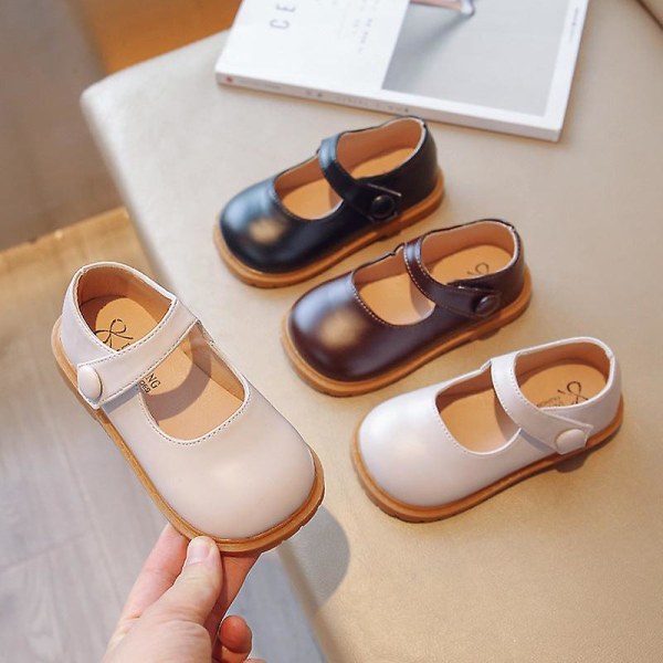 Barn koreanska läderskor pojkar och flickor mjuka botten casual skor baby stora huvud pumpar ärtor skor Brown 27