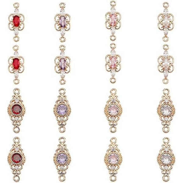 16 st Cubic Zirconia Länkar 8 Stilar Mässing Micro Pave CZ Sten Länk Charm Evighet Rymd Hänge