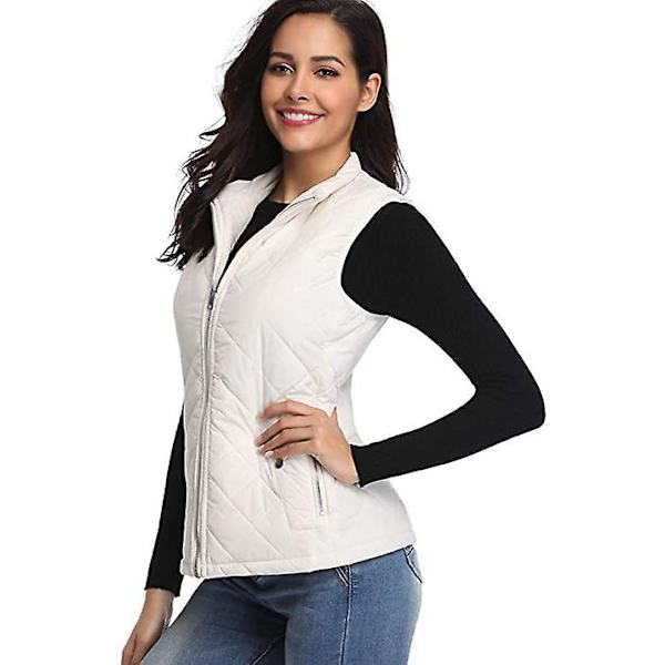 Dame Quiltet Lynlåsvest, Ærmeløs Jakkevest White XL