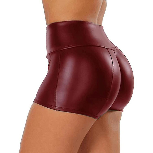 Kvinnors flexibla shorts i konstläder, hög midja, sexiga discoshorts Red XL