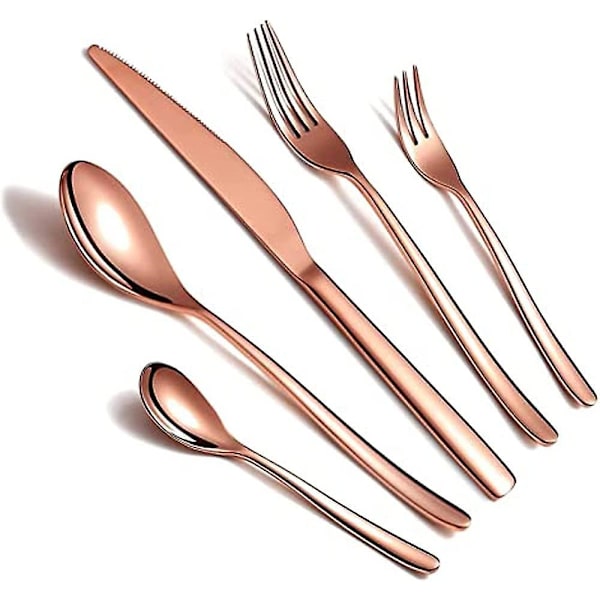 1 Sæt med 5 Dele Bestiksæt Inklusive 2 Gafler + 2 Skeer + 1 Kniv Premium Genanvendelige Bestiksæt Perfekt Til Rejser Camping Hjem Rose Gold